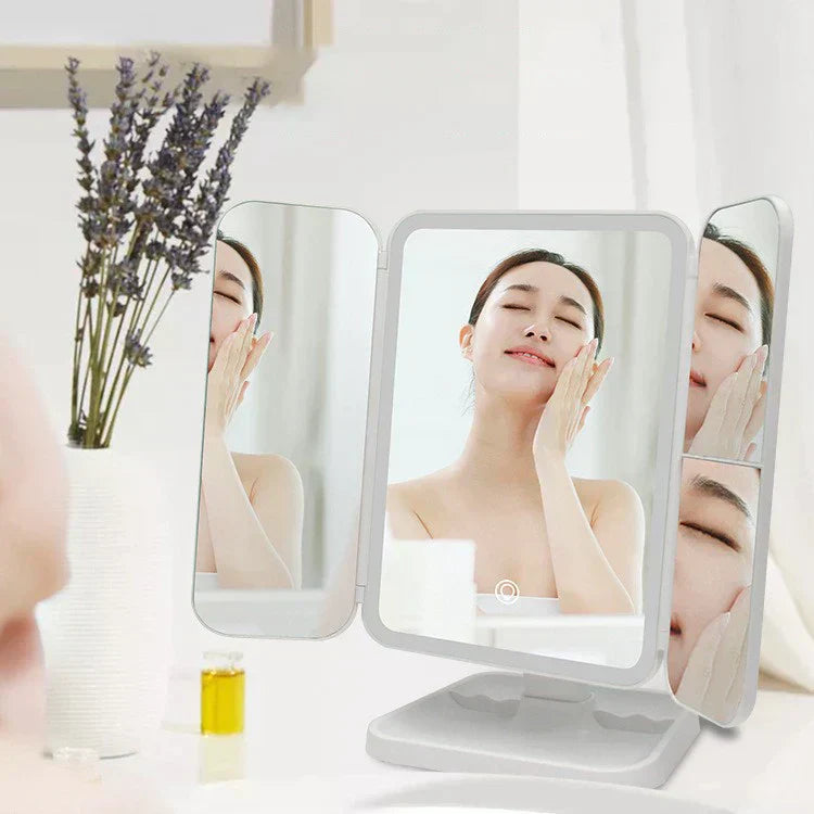 LuminaGlow Tri-Fold LED Mirror